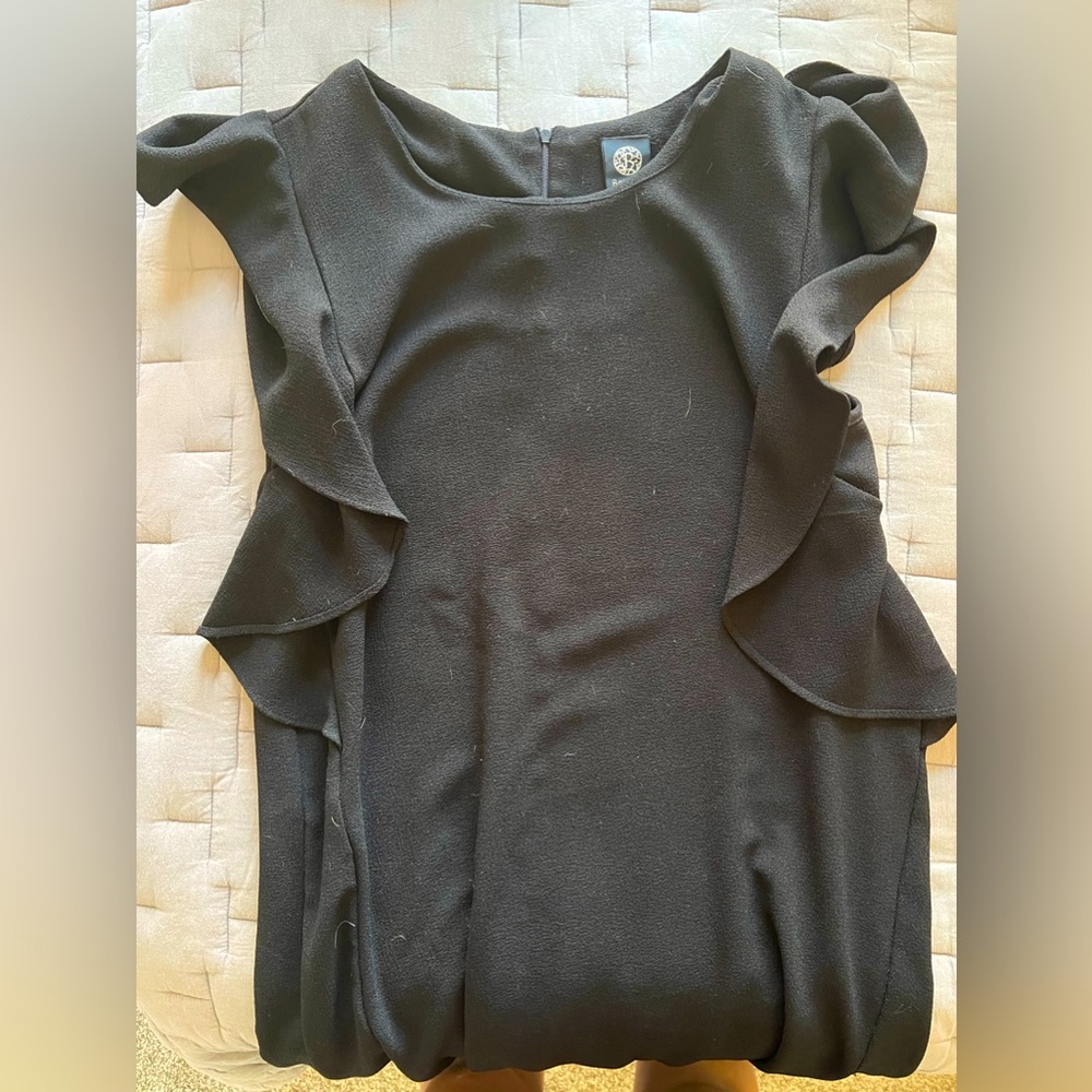 Bobeau, L, Black, Knee Length Dress, Ruffle Shoulders, Used- Good Condition